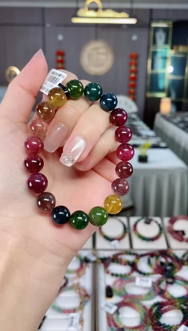 老矿碧玺色标彩虹单圈手串10mm+未镶嵌碧玺dan多样性发一条