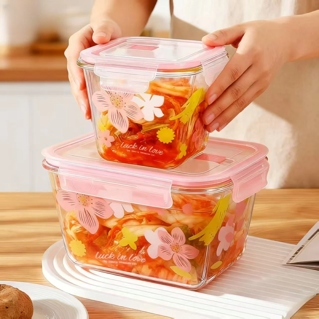 【2600ml+1000ml】樱花大容量高硼硅多功能玻璃保鲜盒玻璃密封汤桶