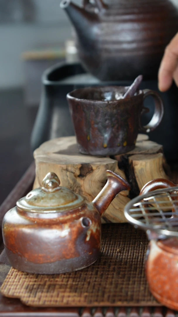 紫砂全手工带把手捏咖啡杯