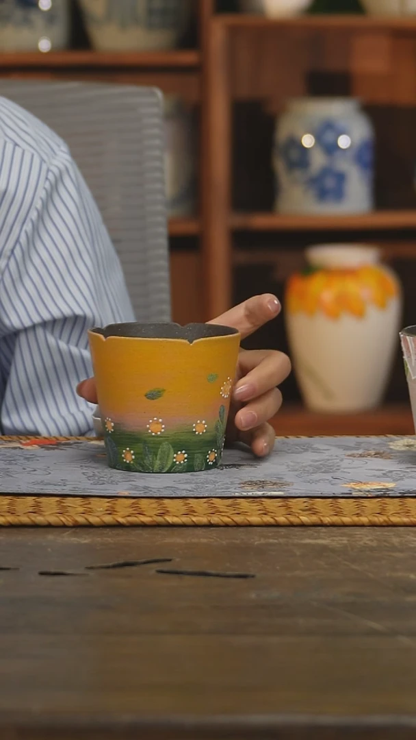 瓷片景德镇纯手工手绘花器摆件