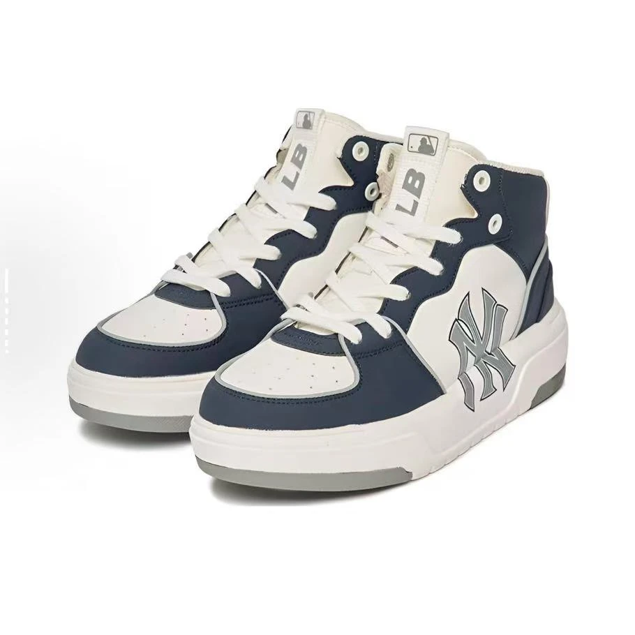 MLB织物合成革皮革 防滑减震耐磨轻便高帮板鞋男女同款海军蓝B12N