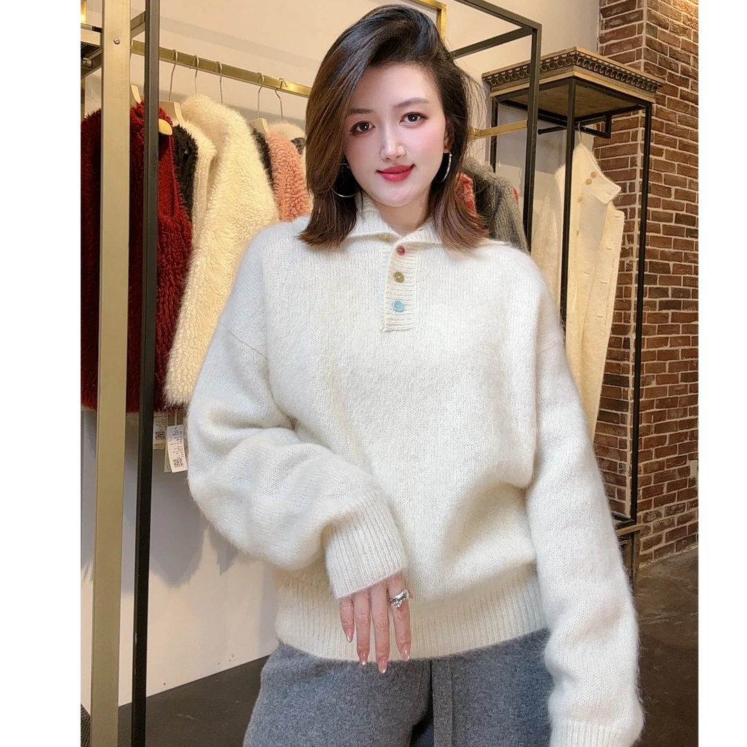 【100山羊绒】241302拉绒工艺款高领彩色纽扣款温柔慵懒风秋冬款