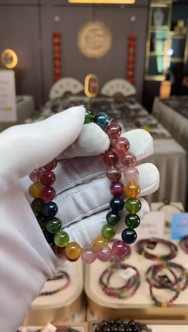 未镶嵌老矿碧玺彩虹单圈手串8mm+碧玺xion多样性发一条