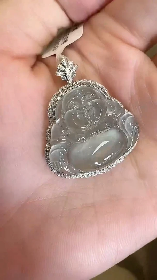 吊坠(不含链)18K金镶嵌翡翠【源头工厂】钻石镶嵌