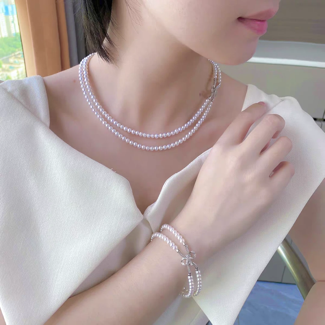 卷王（超越大证）4.5—5mm特选6A+正圆冷白无暇极光带伴彩珍珠项链