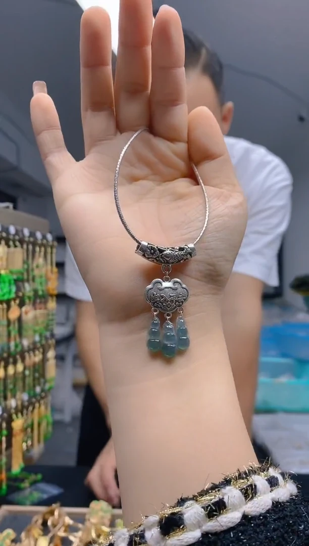 【闪购商品】翡翠耳饰银S925镶嵌0583翡翠锁骨链