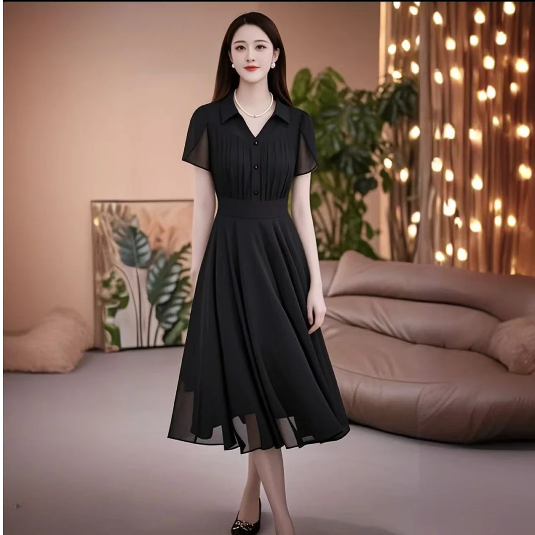 440法式连衣裙女夏季高端气质收腰显瘦中长过膝时尚高级裙子