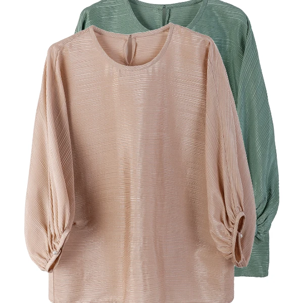 品牌新款桑蚕丝纯色条纹圆领宽松上衣41208