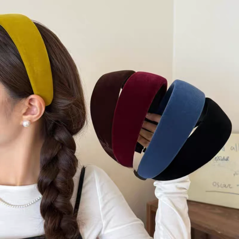 复古彩色丝绒宽边发箍2025爆款洋气高级感高颅顶洗脸压发头箍发饰