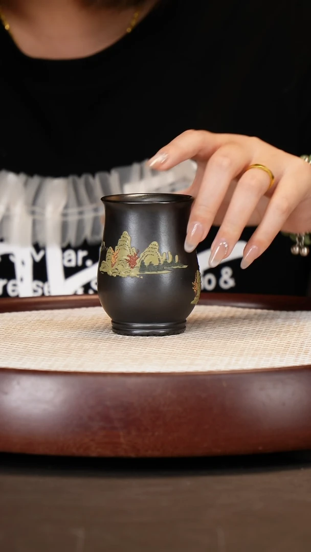 茶壶紫砂石黄泥绘山水杯