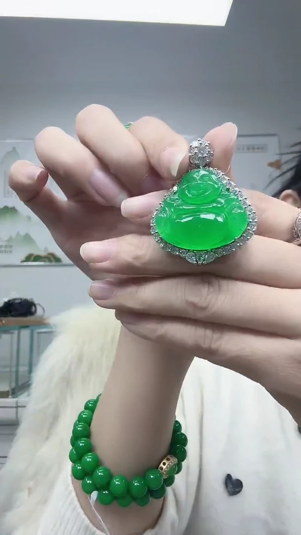 套链未镶嵌翡翠冰绿镶嵌佛