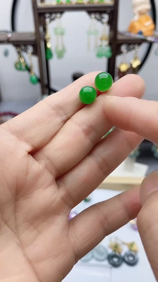 翡翠14K金镶嵌耳饰56翡翠