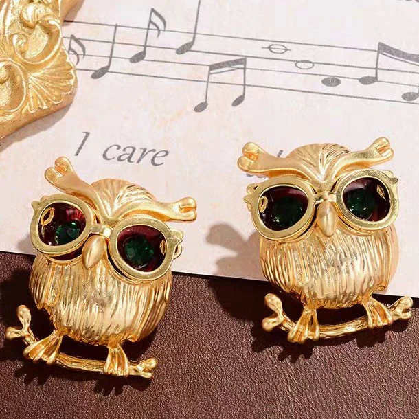 合金亚克力耳饰 2094 宫廷风中古Vintage 猫头鹰重工复古耳环