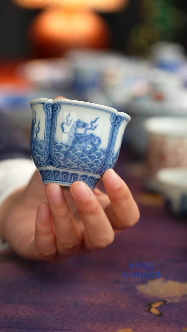 源明青忆海水天马四棱杯