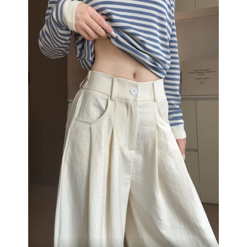 奶油西装阔腿裤女春夏2025新款高腰垂感直筒宽松慵懒感西装裤子
