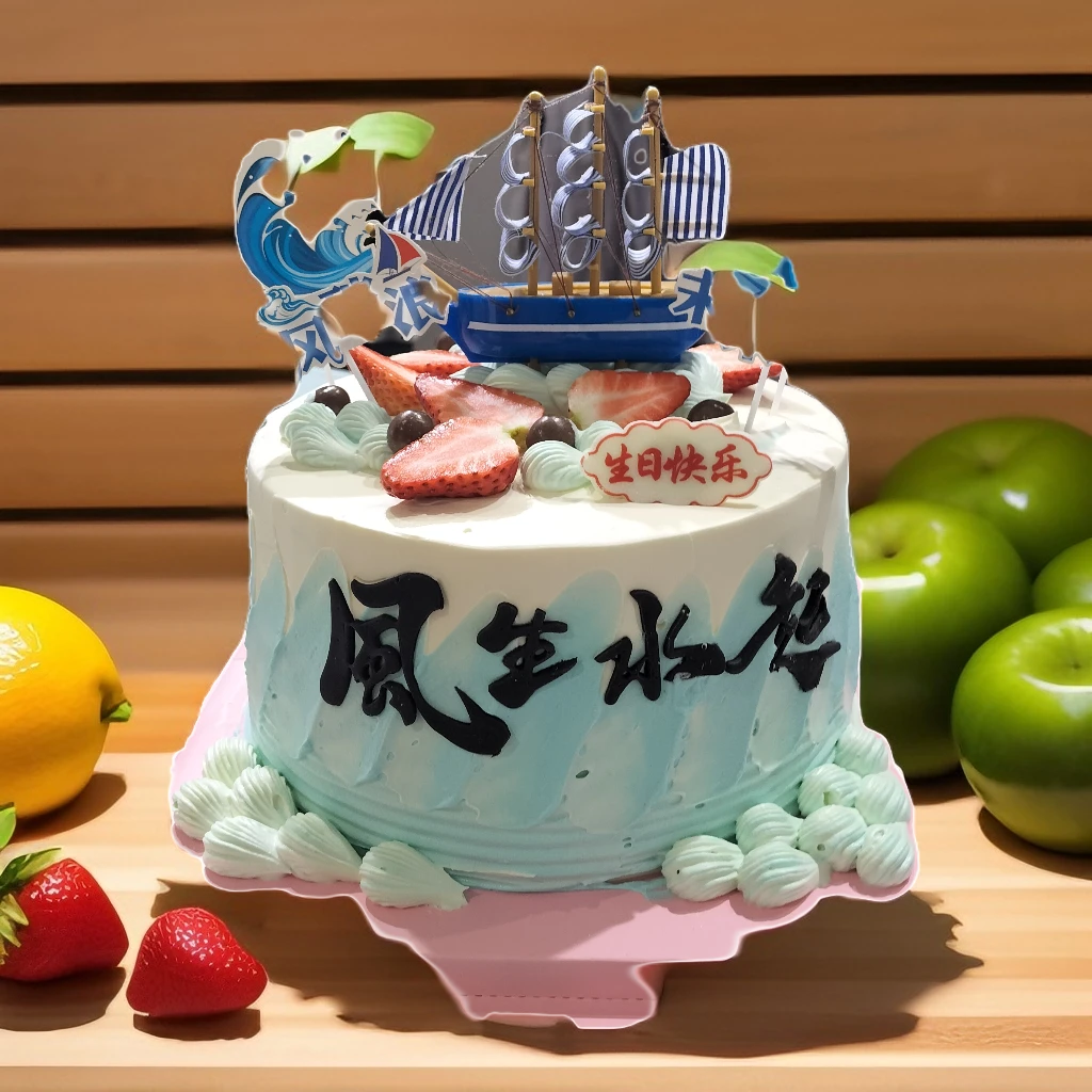 乐祥蛋糕坊，铁塔动物奶油水果夹心8寸生日蛋糕