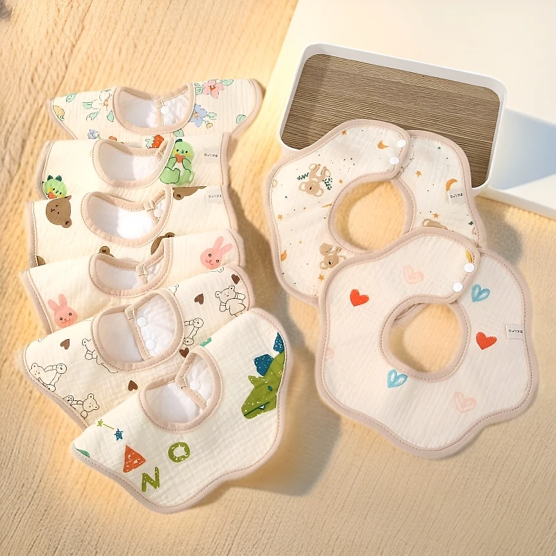 宝宝防水围嘴五条装纯棉纱布口水巾新生儿吃饭防污口水巾婴儿