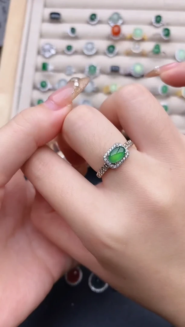 银S925镶嵌戒指翡翠0