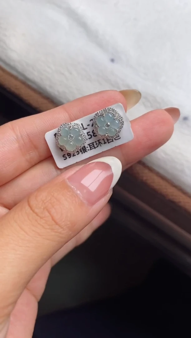 银S925镶嵌戒指翡翠天然A货翡翠