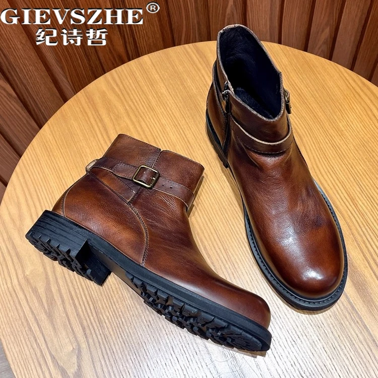 纪诗哲男鞋时尚加绒透气短靴男款轻奢复古休闲鞋子舒适百搭马丁靴