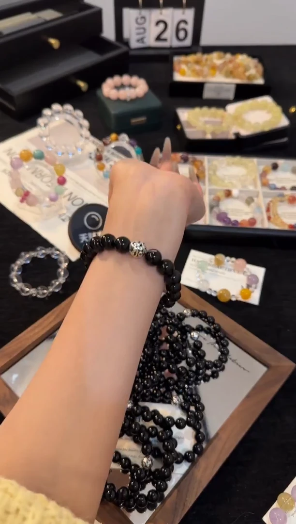 合金手链水晶杨幂同款黑玛瑙x3334