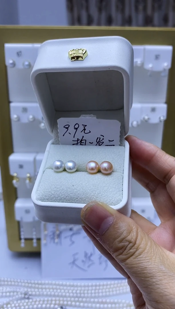 银S925镶嵌耳饰淡水珍珠9.9面包珠