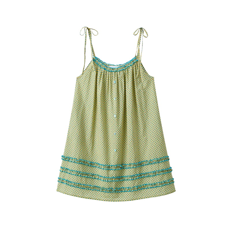 【茉舍】MICartsy 2025春夏新款黄色手工钉珠吊带连衣裙SWS146-990