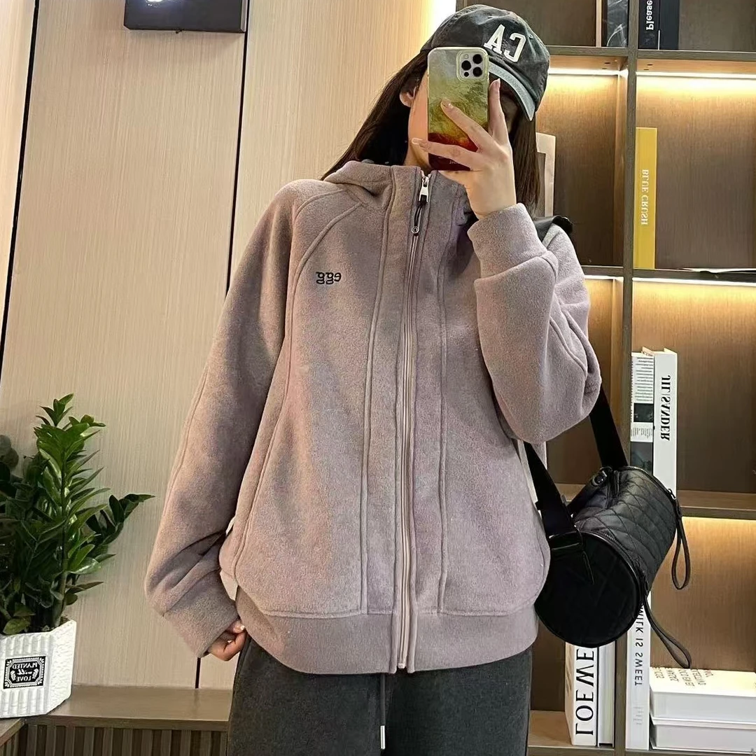 7616秋冬新款净版显瘦刺绣egg连帽休闲外套（加绒）