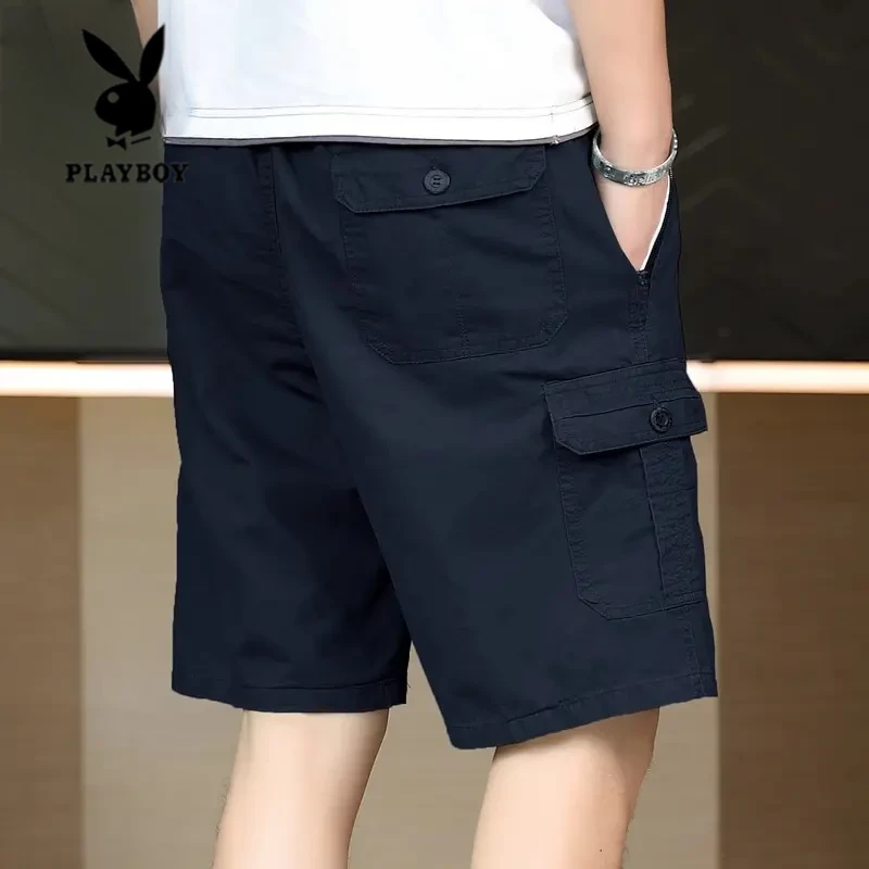 PLAYBOY/花花公子夏季男士新款纯色工装五分裤薄款百搭纯棉短裤