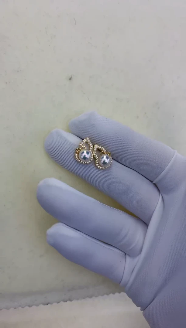 银S925镶嵌饰品海水珍珠金色葫芦耳饰