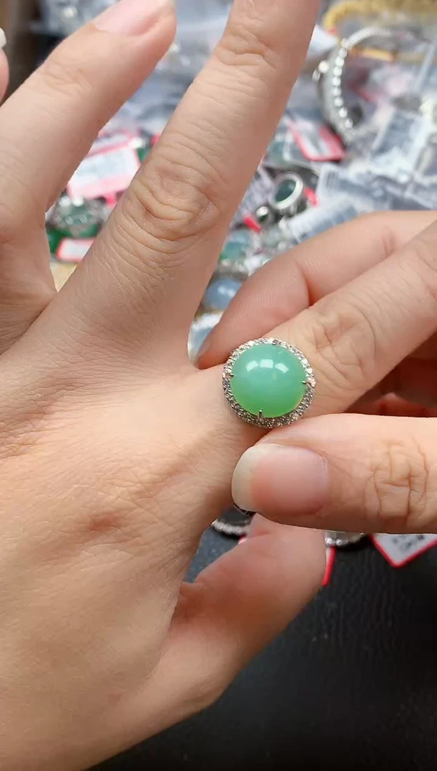 银S925镶嵌戒指翡翠天然A货缅甸翡翠