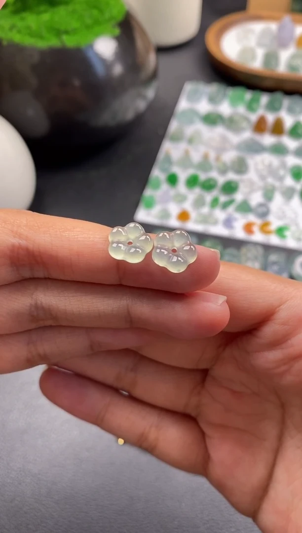 散珠翡翠冰种花花一对