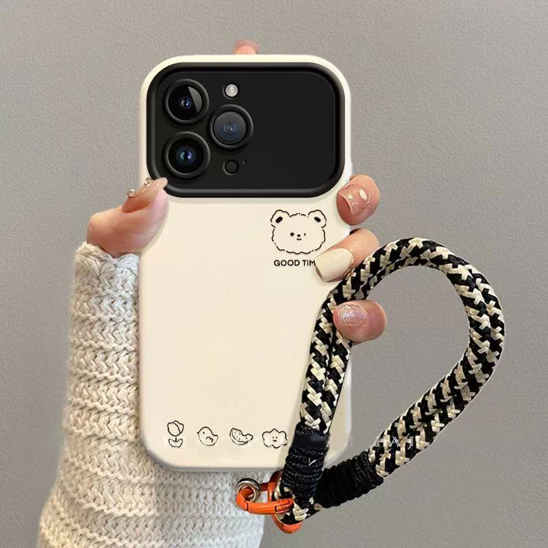 简约线条小熊适用苹果17Promax手机壳16大视窗15磨砂14可爱13软套