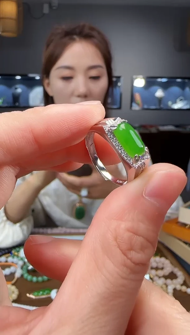 和田玉戒指银S925镶嵌1