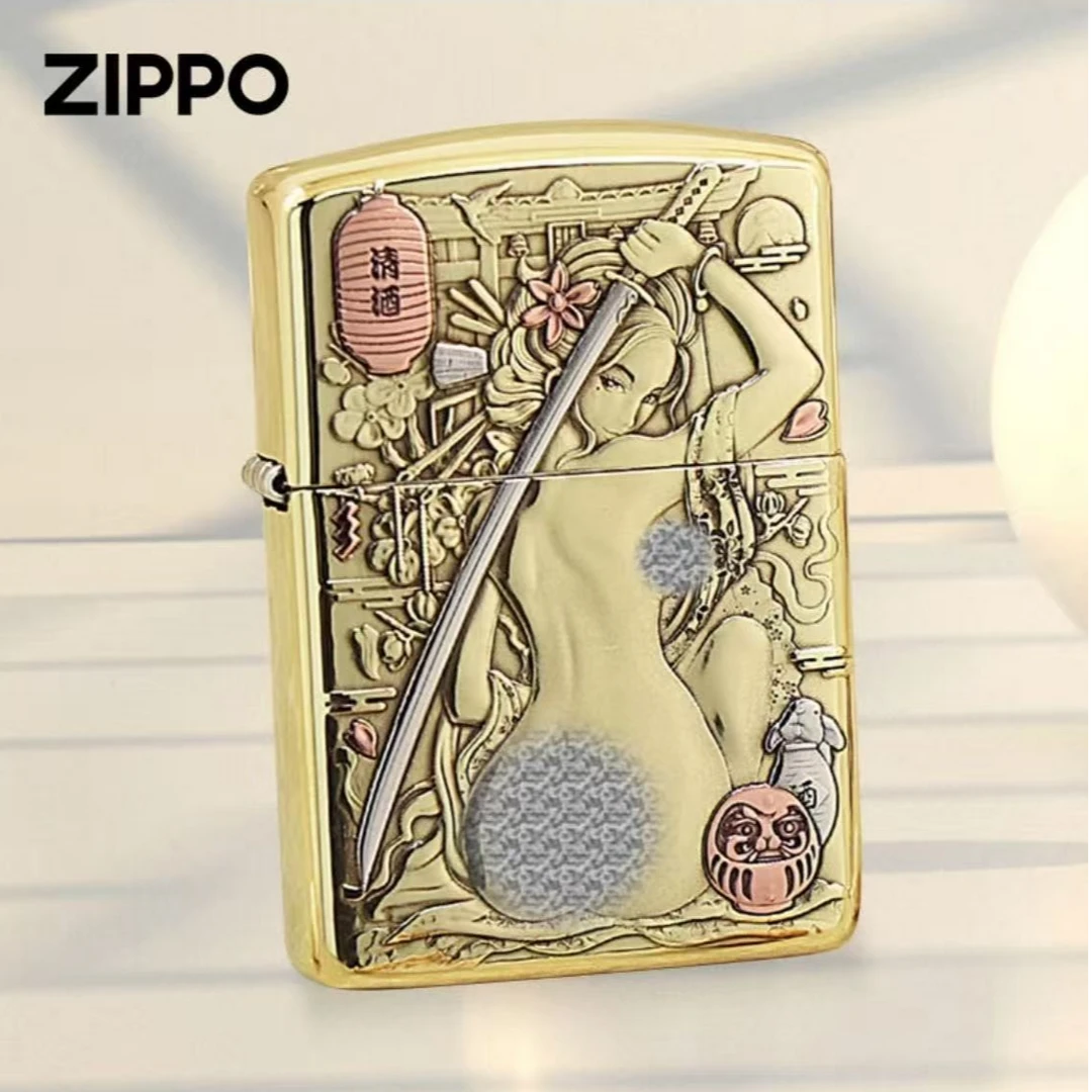 zippo打火机【刀女与蛇女】 纯铜盔甲机 立体3D浮雕 镶嵌紫铜 DYX1