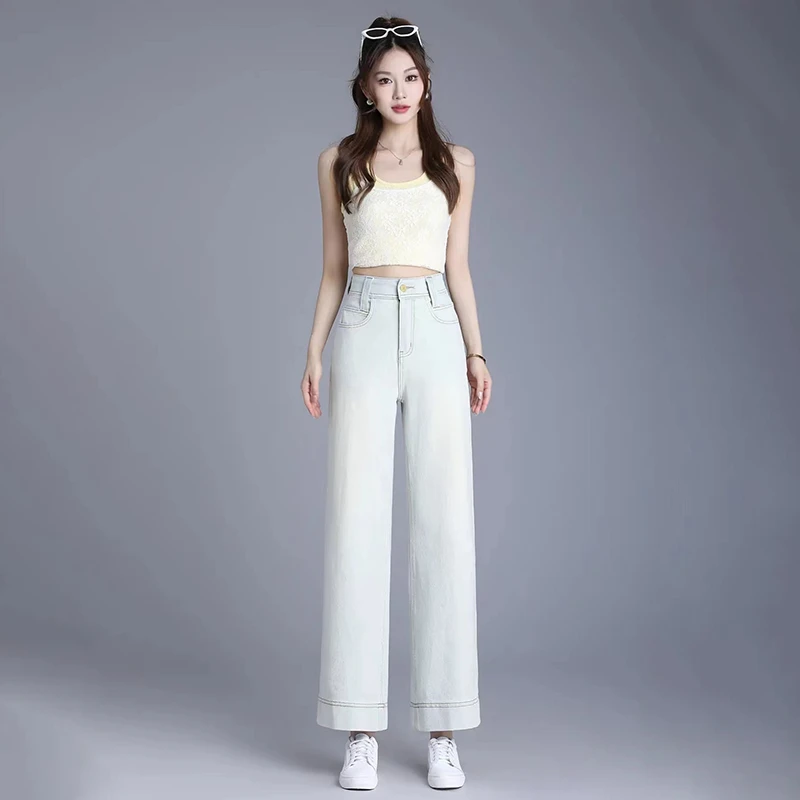 直筒牛仔女裤高腰显瘦白色灰色九分裤夏季休闲裤显瘦宽松771