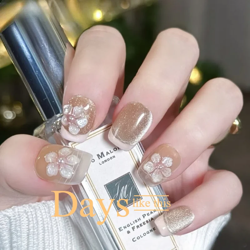 纯猫眼设计气质百搭贴片秋冬高级感可拆卸美甲片人工穿戴甲手工