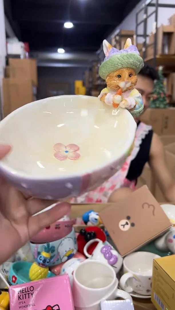 瓷片紫色原盒兔子碗