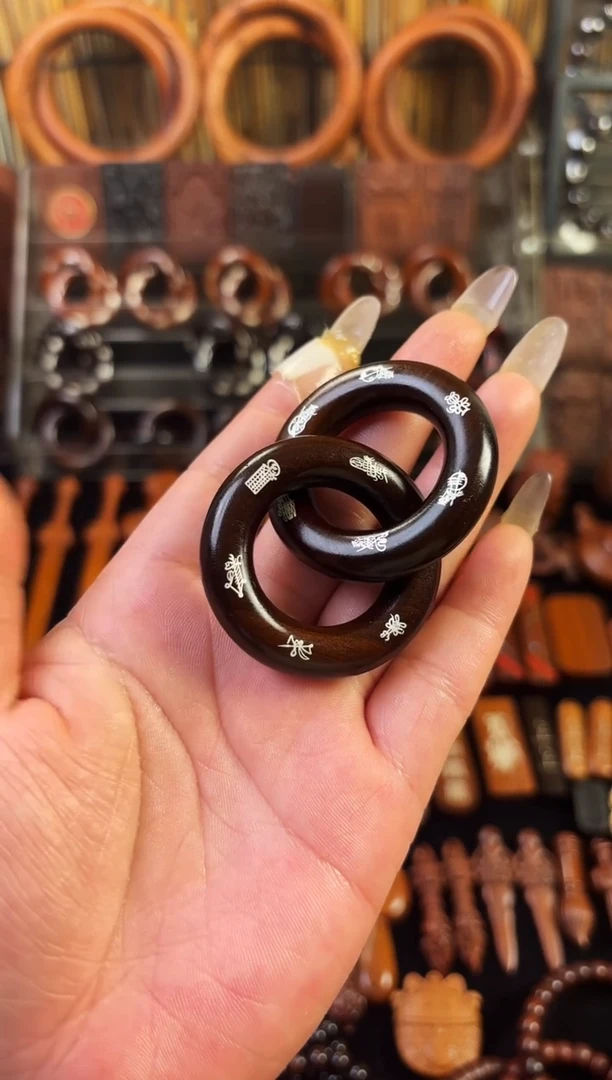 雷枣木玉化  双面镶银五雷五路乾坤圈 2.5