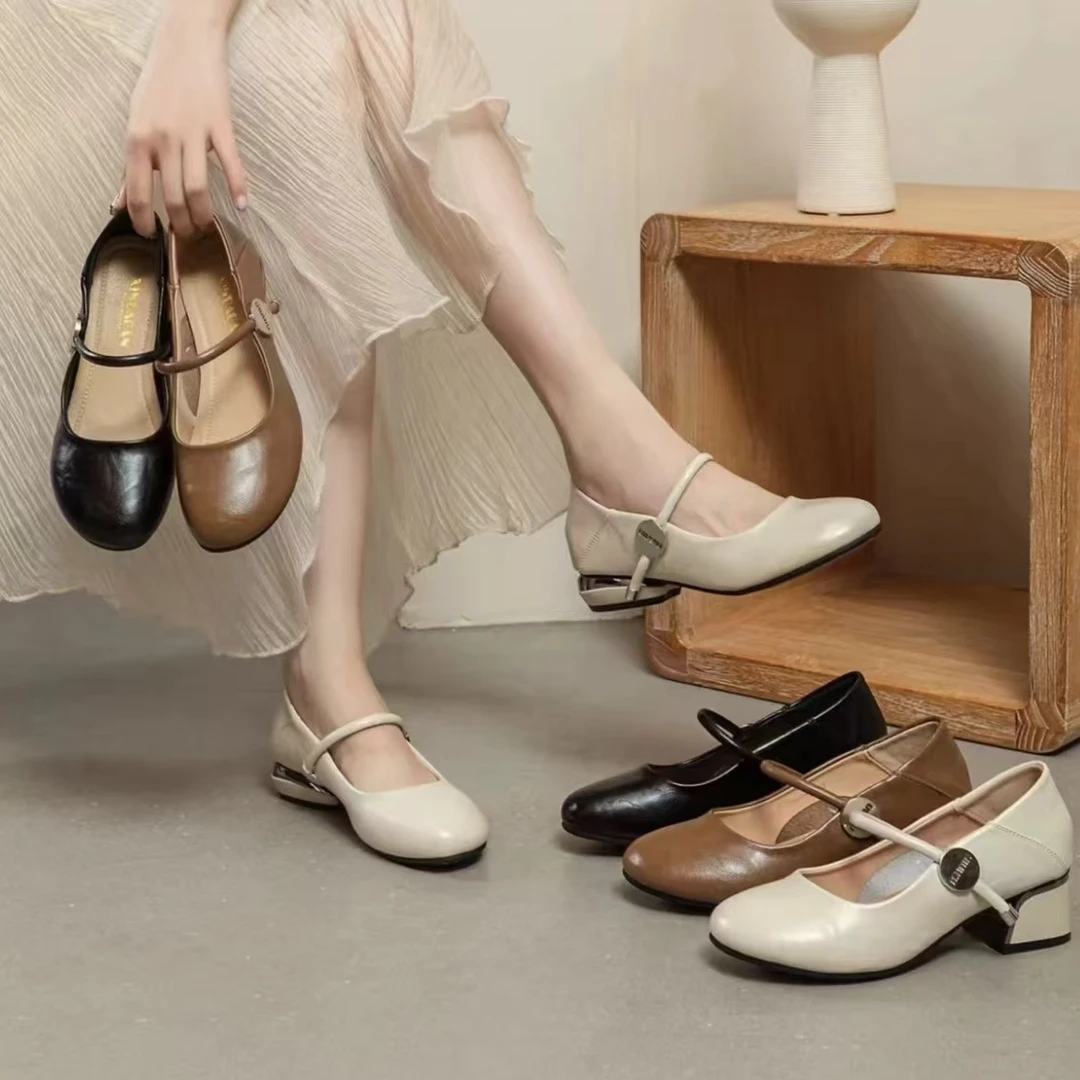 【断码清货】圆头浅口拼接单鞋春季软底真皮软底软面女鞋003