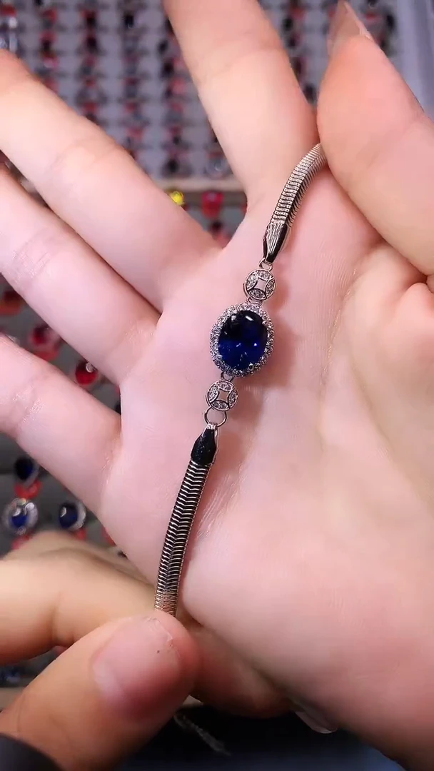 【闪购商品】蓝宝石手链银S925镶嵌111111