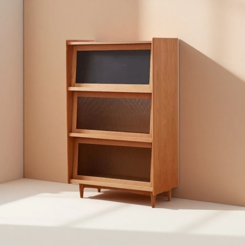 樱桃木书柜北欧实木客厅小户型中古杂志柜落地玄关柜多功能储物柜