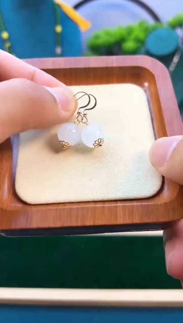 和田玉14K金镶嵌耳饰E118