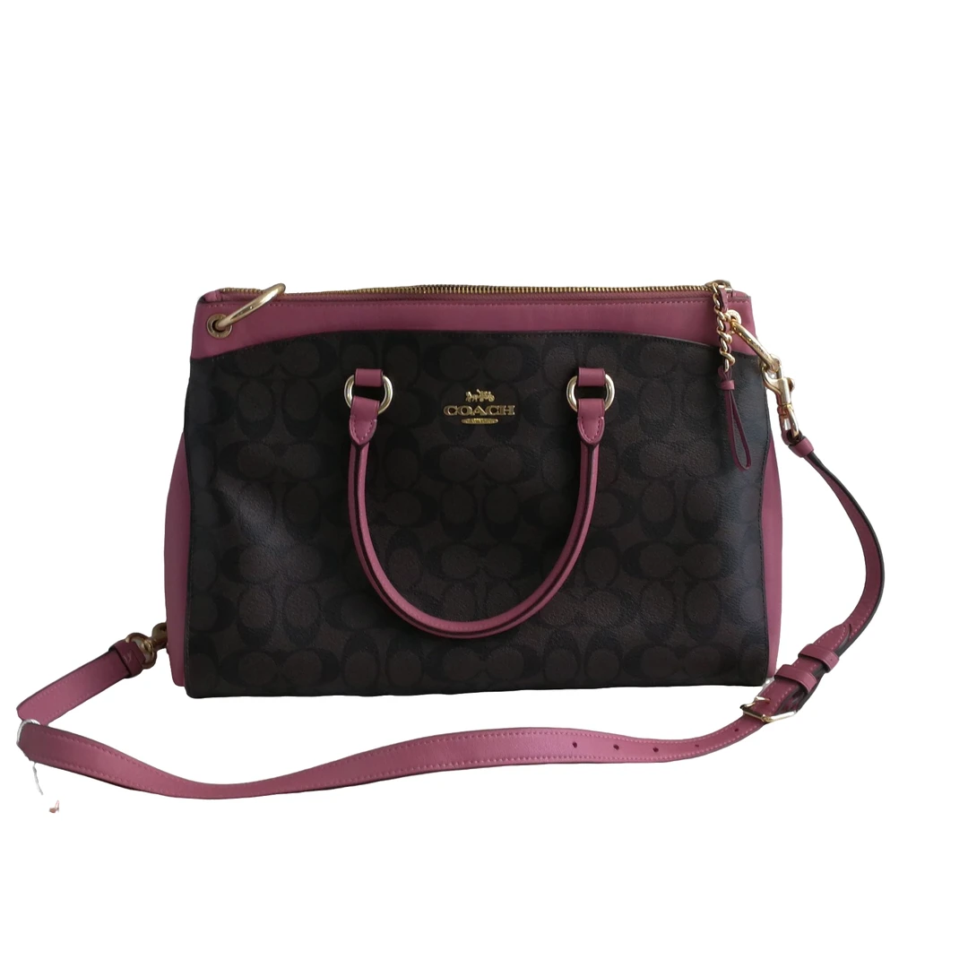 95新 COACH/蔻驰 coach 粉拼老花单肩包 041630