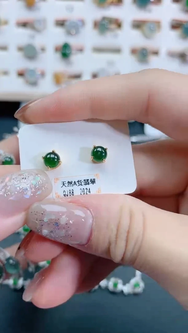 银S925镶嵌翡翠耳饰天然翡翠