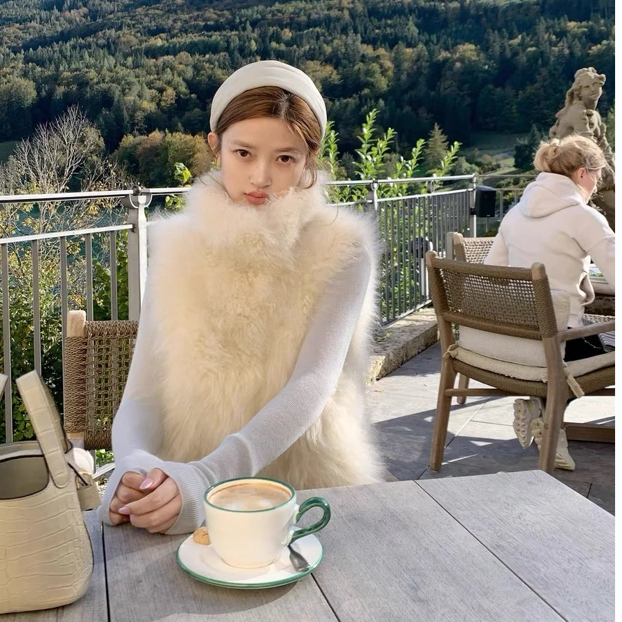 新款秋冬立领坎肩外套女加厚百搭时尚仿狐狸毛无袖外套毛毛马甲女