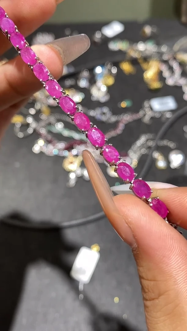 银S925镶嵌手链红宝石手链