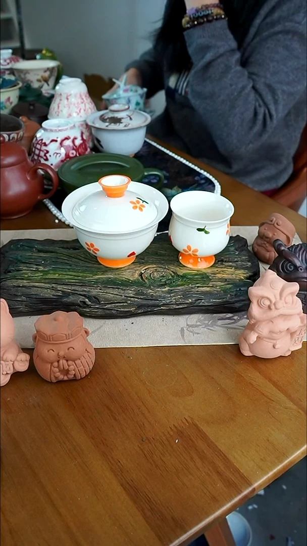 【茶瓷物语】橙色盖碗