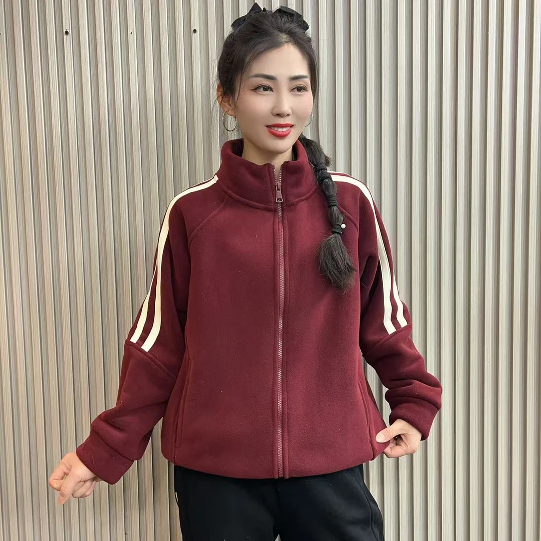 冬季新款加绒加厚时尚休闲百搭拼条保暖立领加绒外套【2020款】