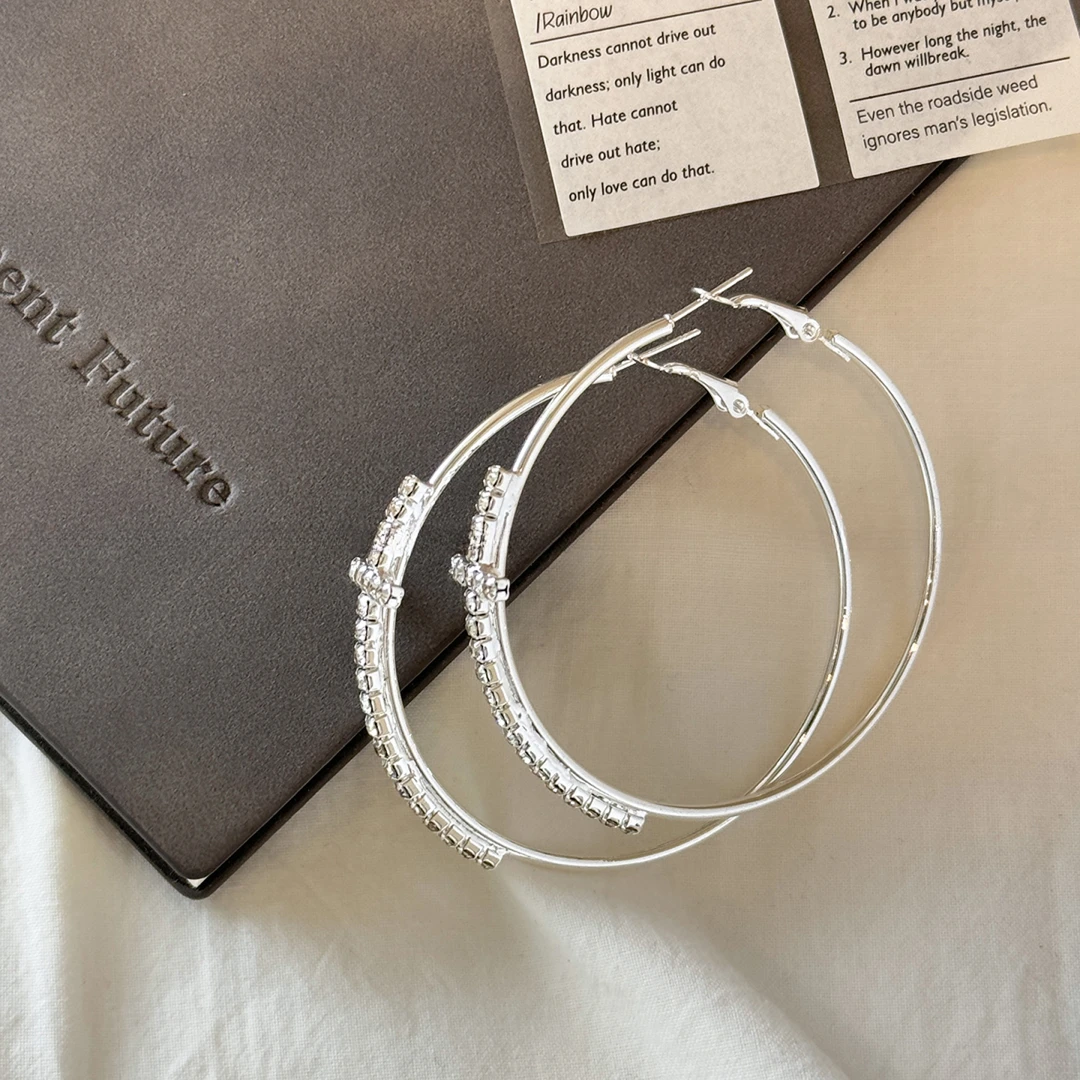 铜合金耳饰 夸张闪钻十字架耳圈女小众设计高级感显瘦大圈圈耳饰